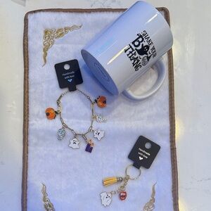 Bundle! Hand crafted Halloween charm bracelet, keychain, mug
